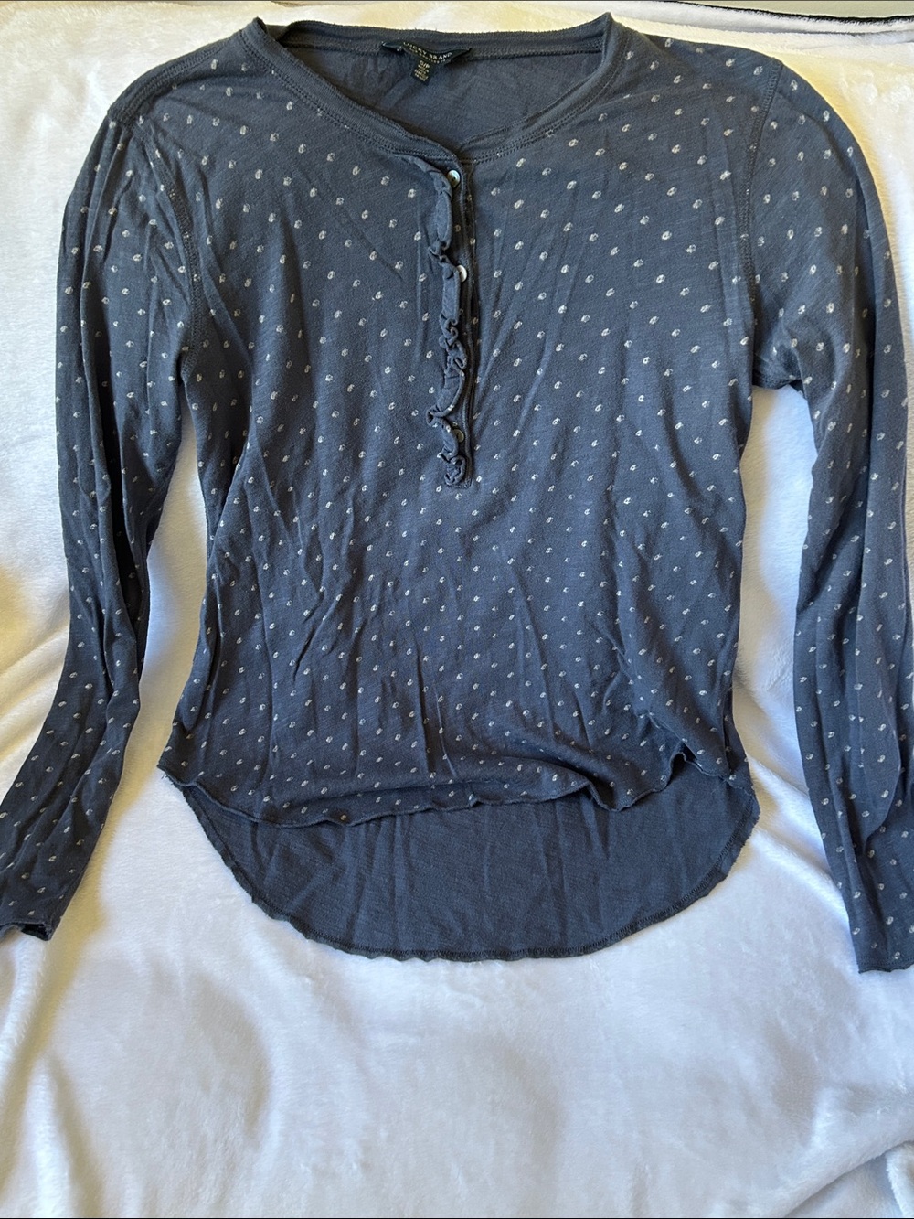 Lucky Brand Long Sleeve Navy/Gray Henley Top with Ruffle Placket